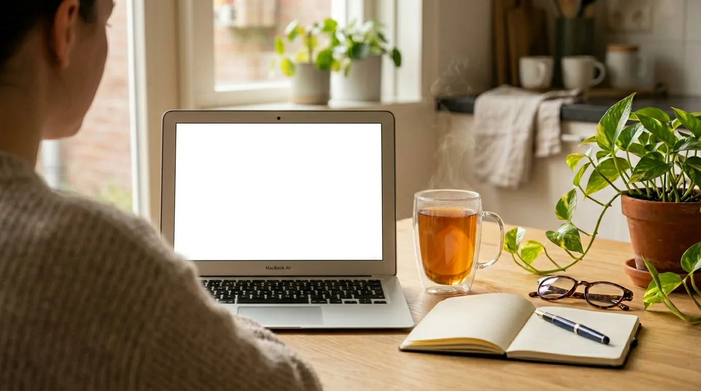 Eindklant die op haar laptop een springkussen boekt